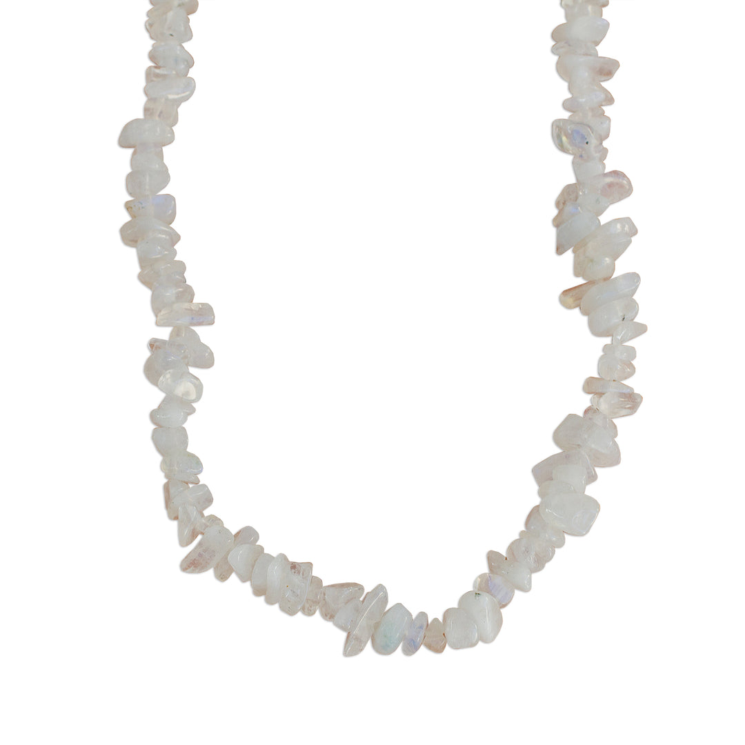 Long Moonstone Beaded Necklace Crafted in Brazil - Lunar Elegance