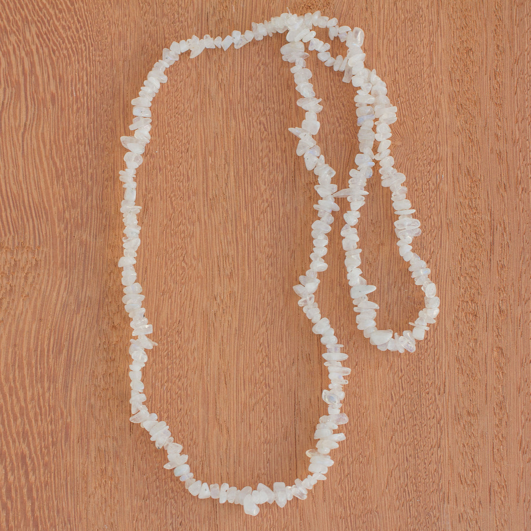 Long Moonstone Beaded Necklace Crafted in Brazil - Lunar Elegance