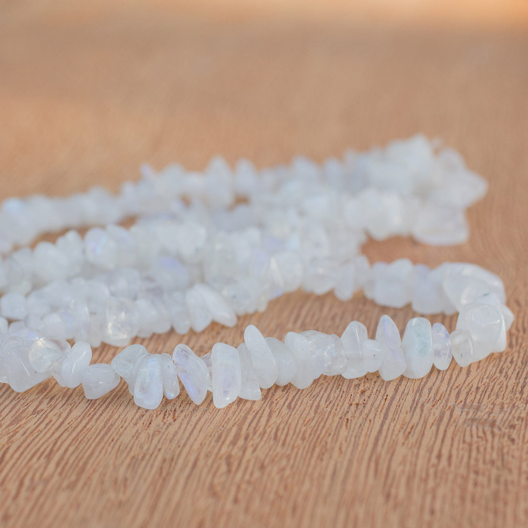 Long Moonstone Beaded Necklace Crafted in Brazil - Lunar Elegance
