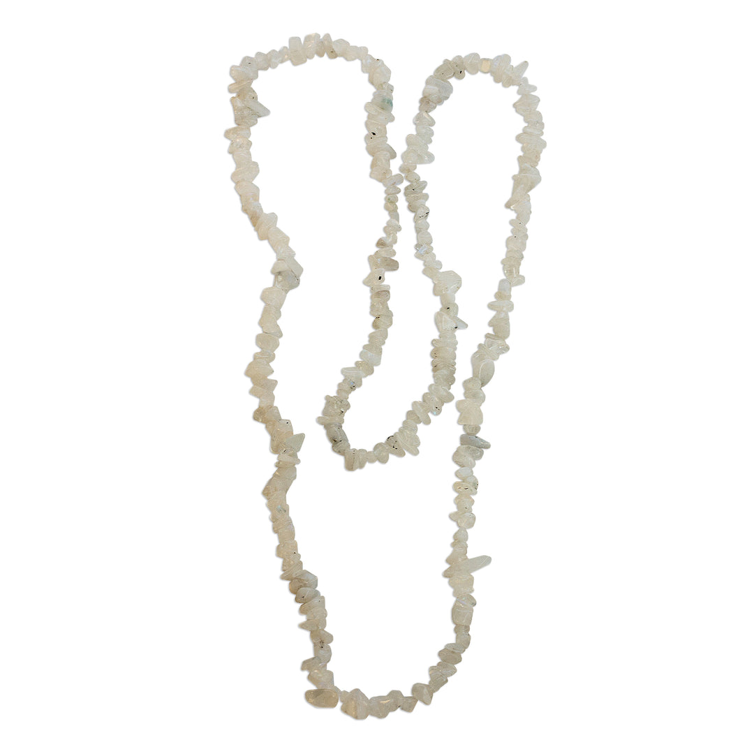 Long Moonstone Beaded Necklace Crafted in Brazil - Lunar Elegance