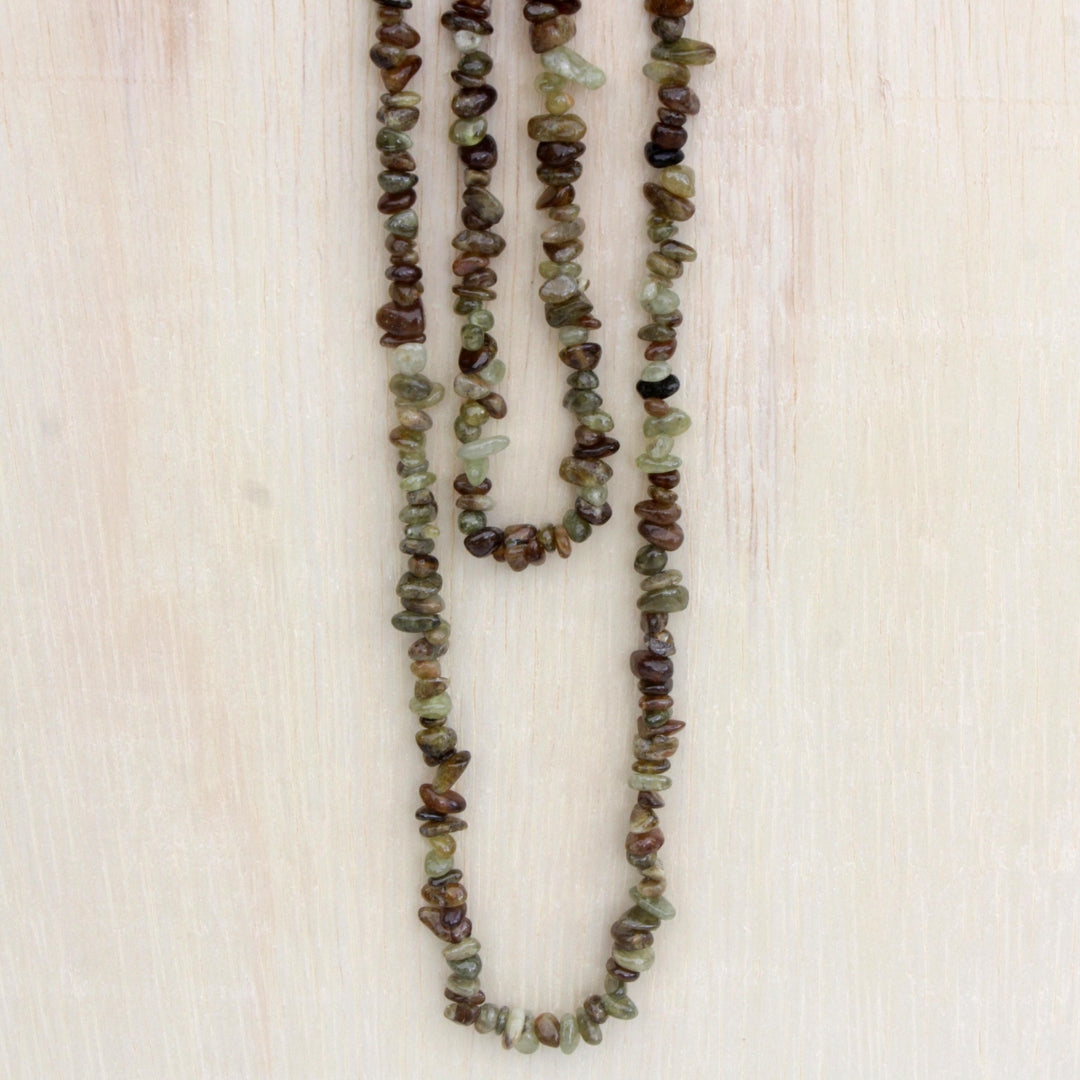 Natural Garnet Long Beaded Necklace from Brazil - Rainy Forest