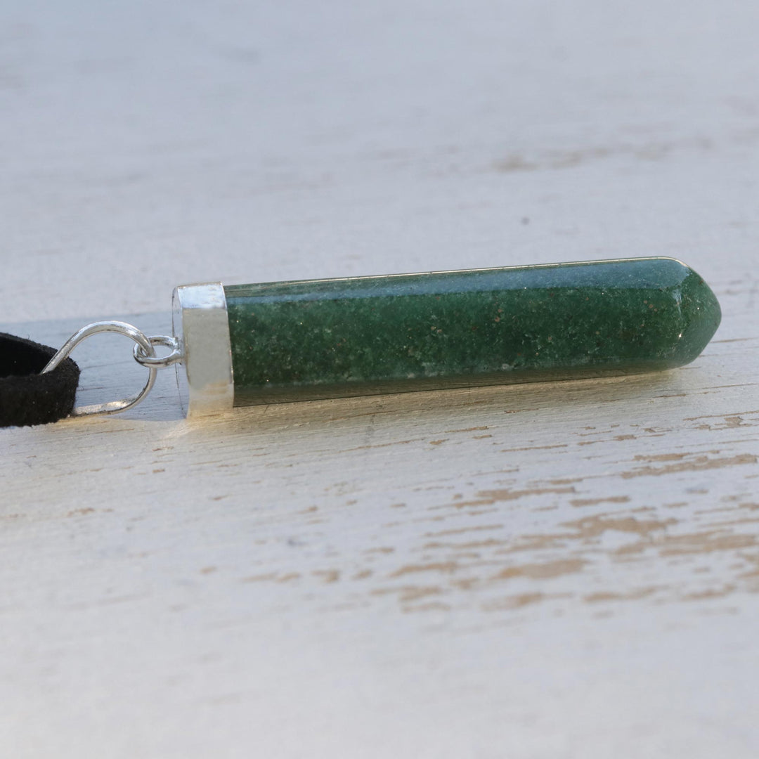 Green Quartz Obelisk on Adjustable Cord Pendant Necklace - Powerful Essence in Green