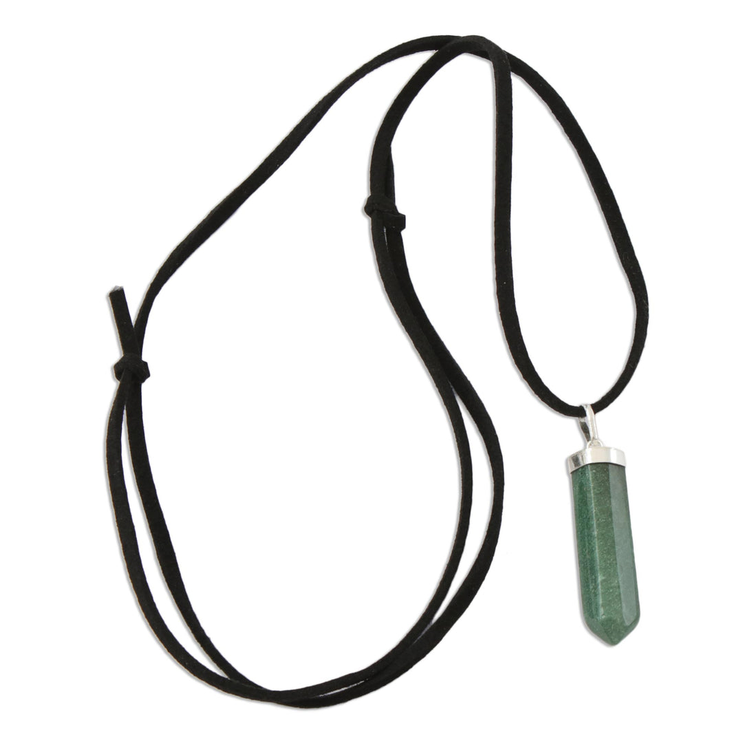 Green Quartz Obelisk on Adjustable Cord Pendant Necklace - Powerful Essence in Green