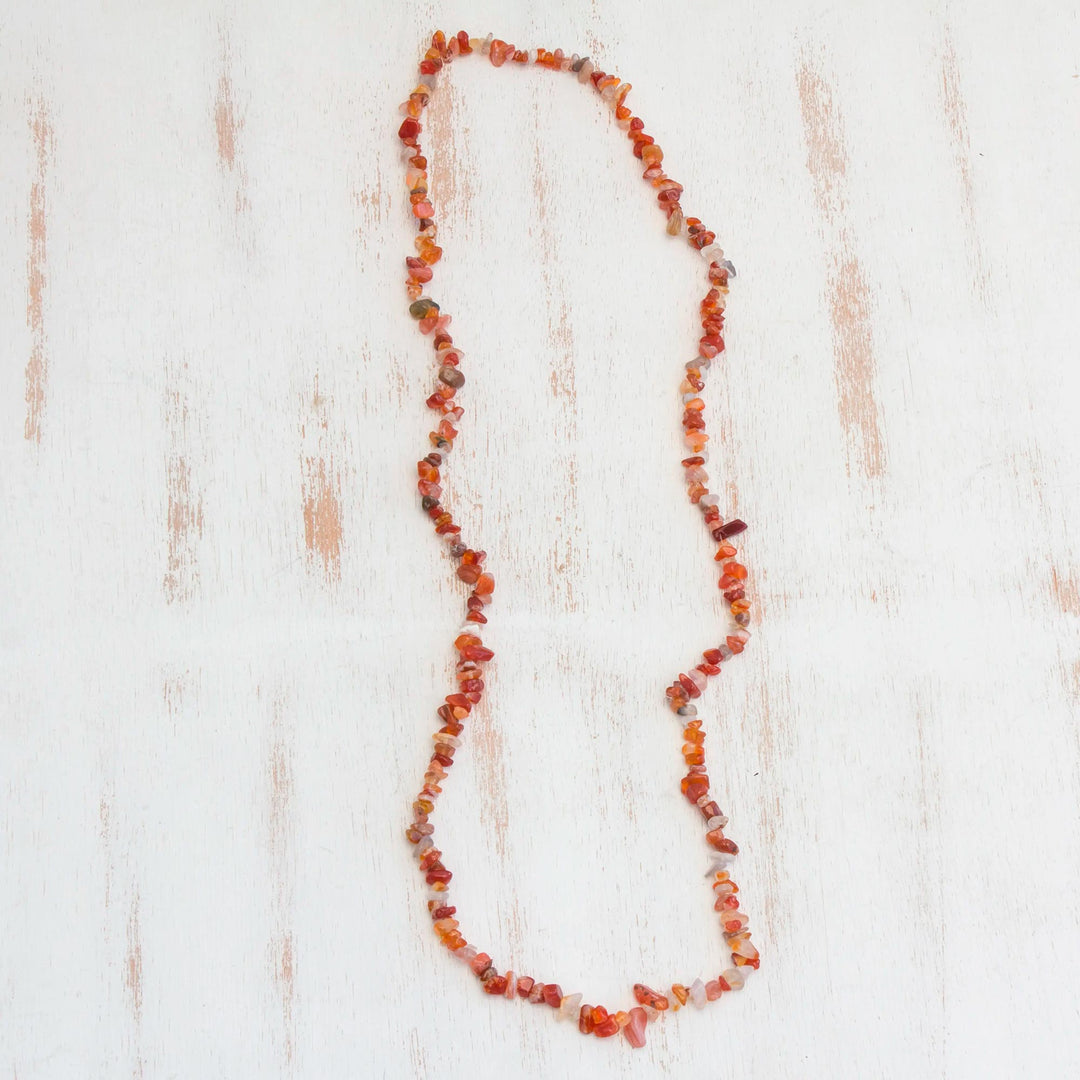 Long Agate Beaded Necklace Crafted in Brazil - Caramel Wonder