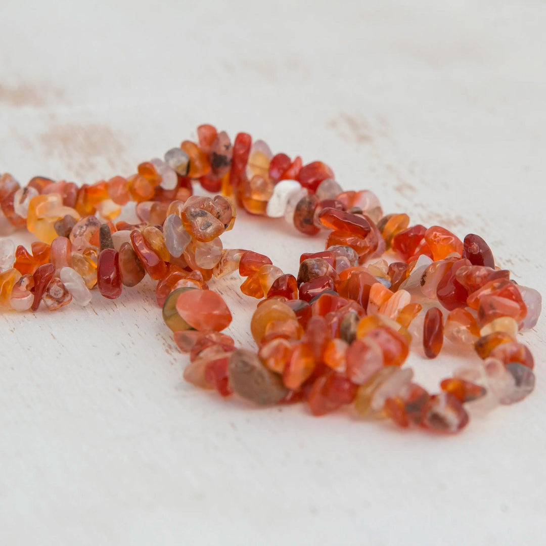 Long Agate Beaded Necklace Crafted in Brazil - Caramel Wonder