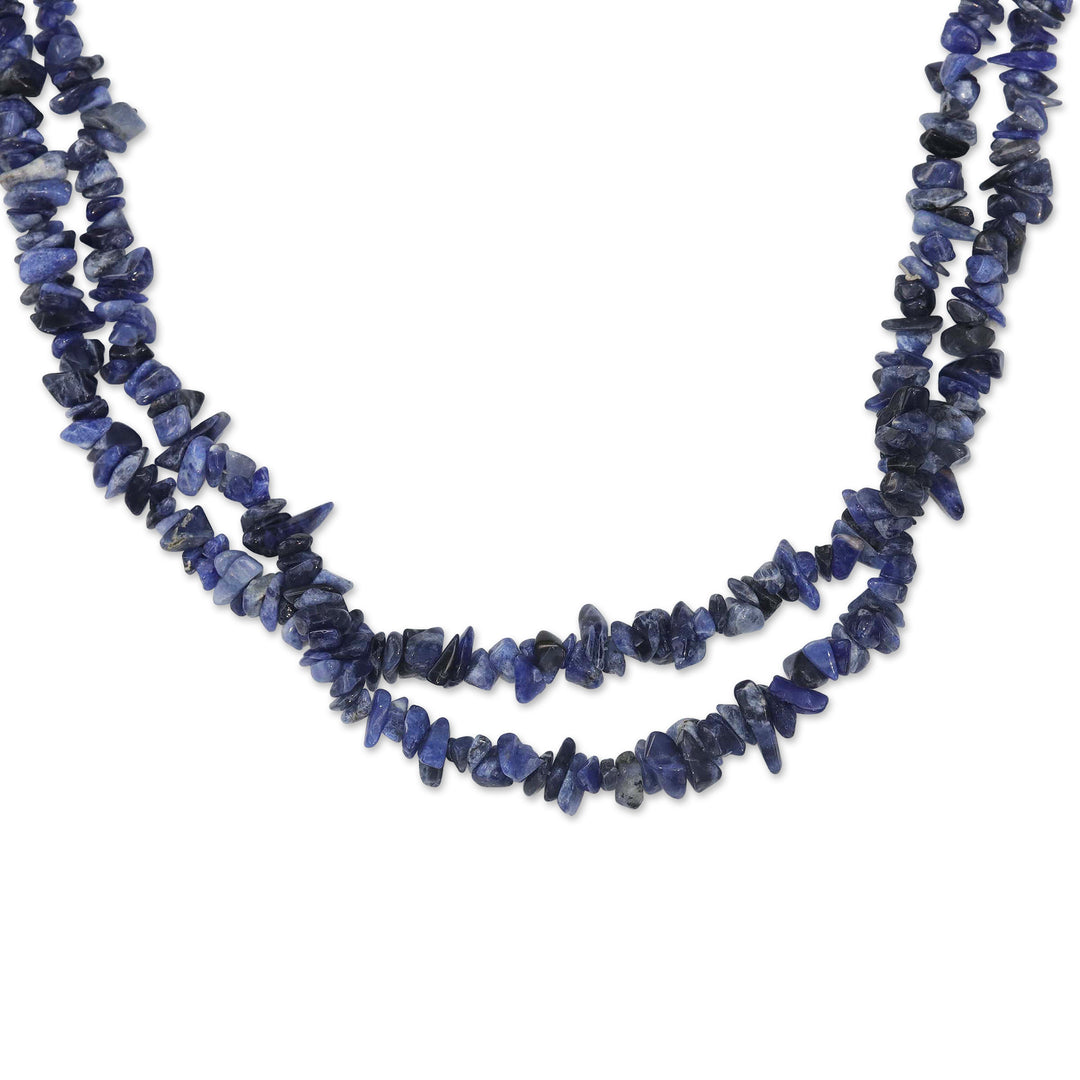 Blue Sodalite Beaded Strand Long Necklace from Brazil - Azure Cascade