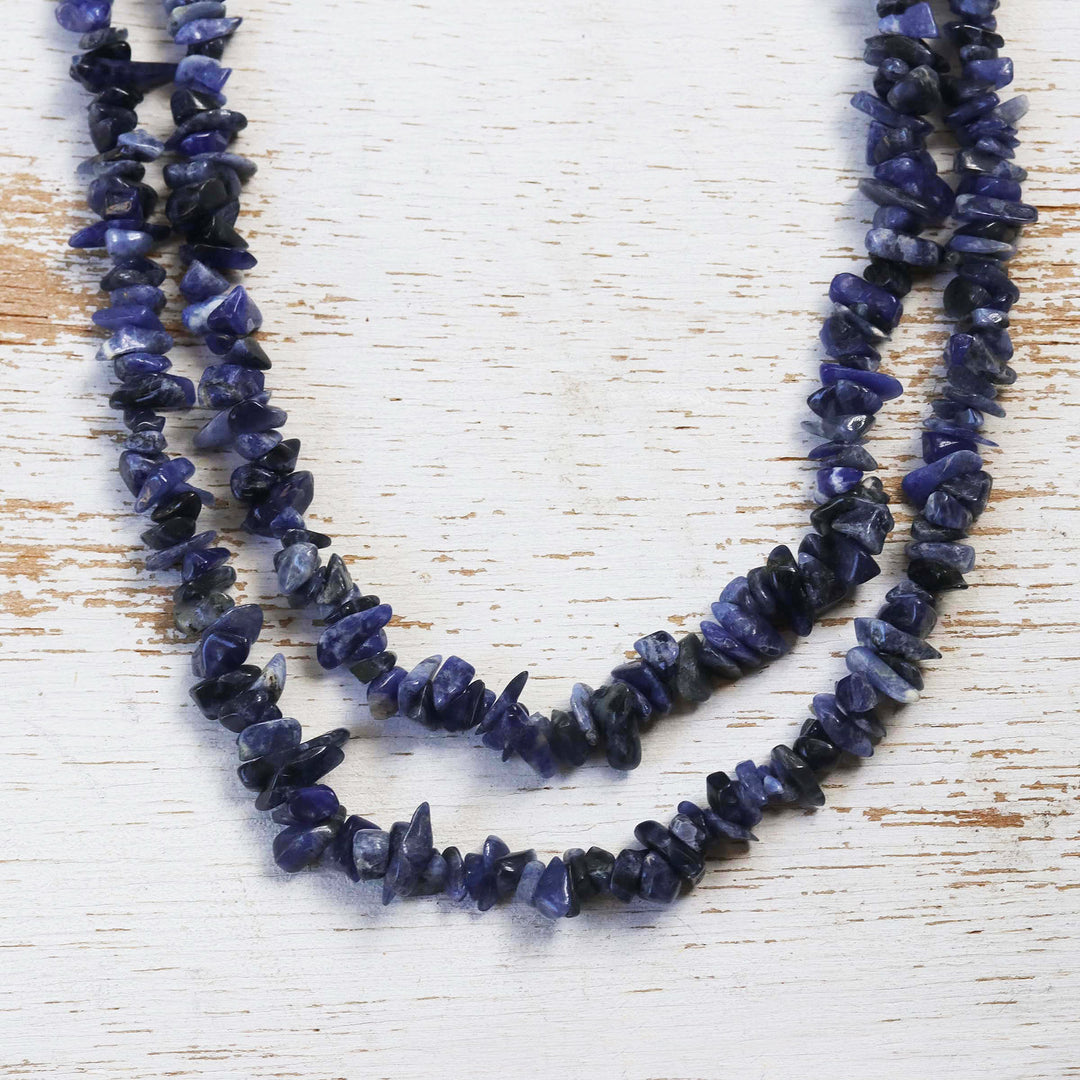 Blue Sodalite Beaded Strand Long Necklace from Brazil - Azure Cascade
