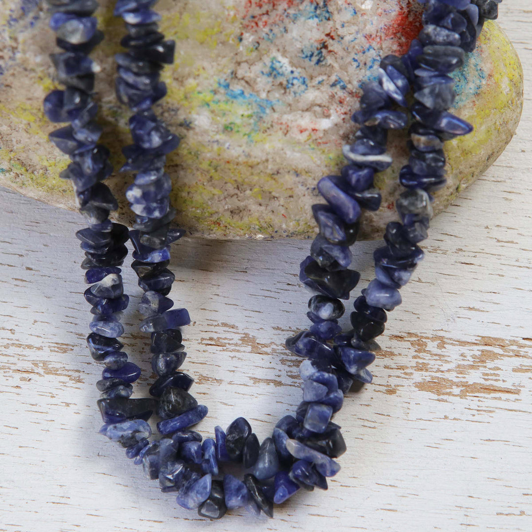 Blue Sodalite Beaded Strand Long Necklace from Brazil - Azure Cascade