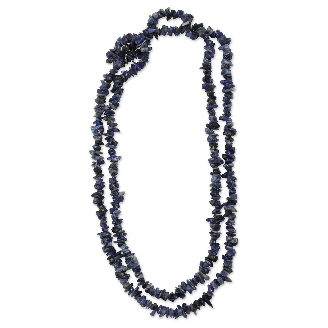 Blue Sodalite Beaded Strand Long Necklace from Brazil - Azure Cascade