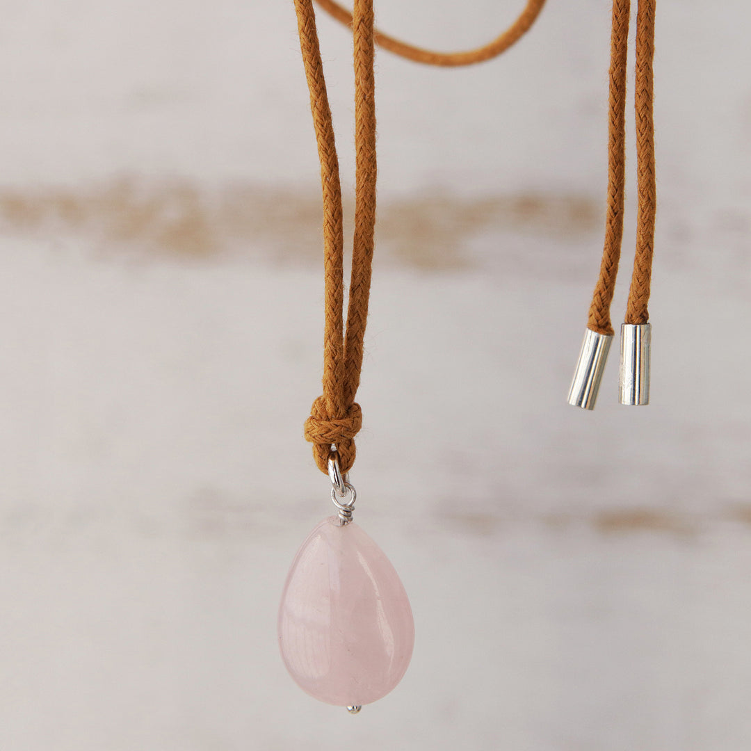 Brazilian Handcrafted Rose Quartz Pendant Necklace - Gemstone Mystique