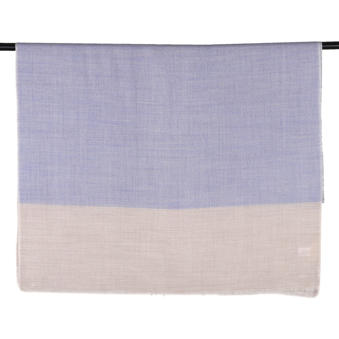 Blue Grey Patterned Unisex Wool and Silk Blend Shawl - Soothing Elegance in Blue