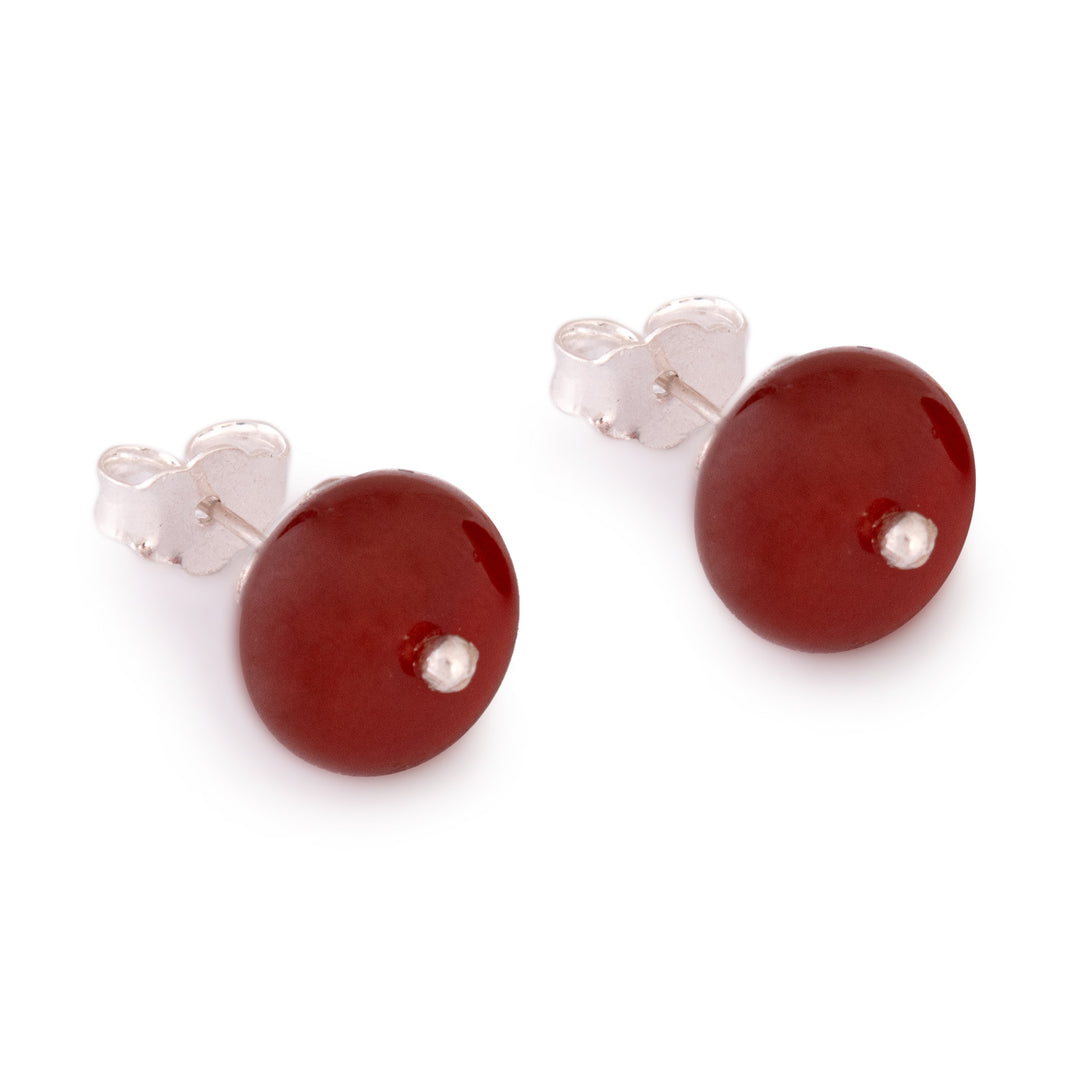 Sterling Silver Stud Earrings with Natural Carnelian Stones - Sunset in the Valley
