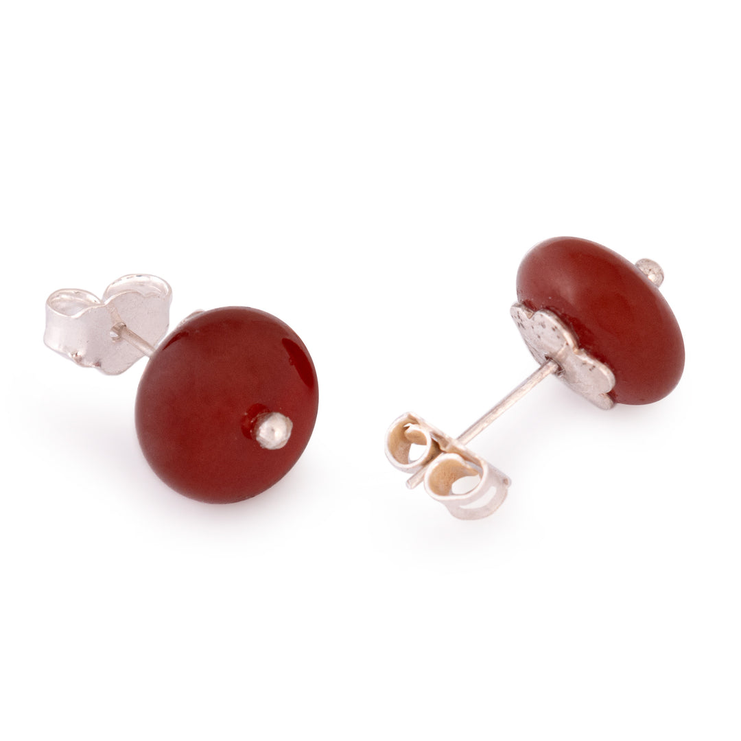 Sterling Silver Stud Earrings with Natural Carnelian Stones - Sunset in the Valley