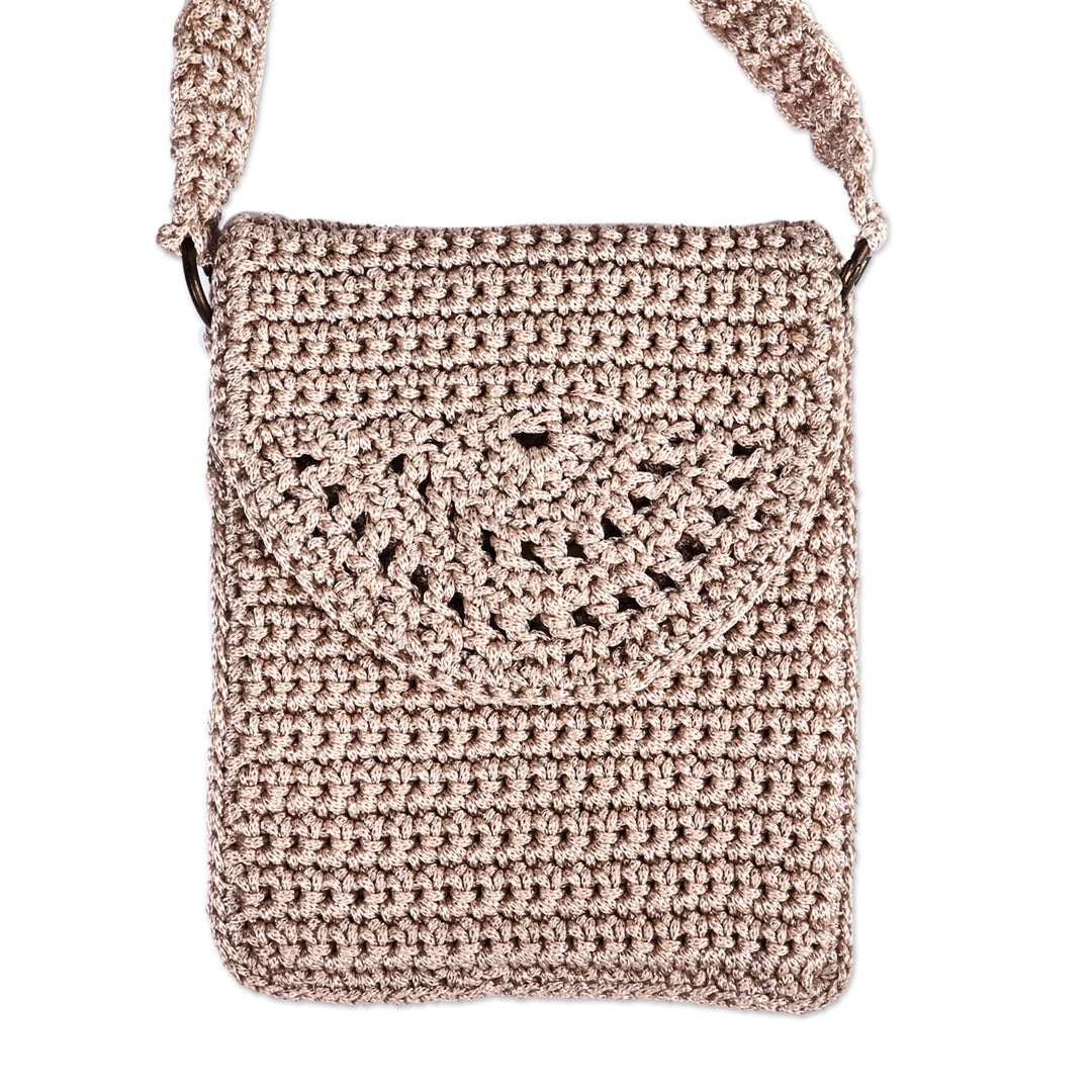 Small Crocheted Beige Sling Bag Handcrafted in Armenia - Crossbody Chic