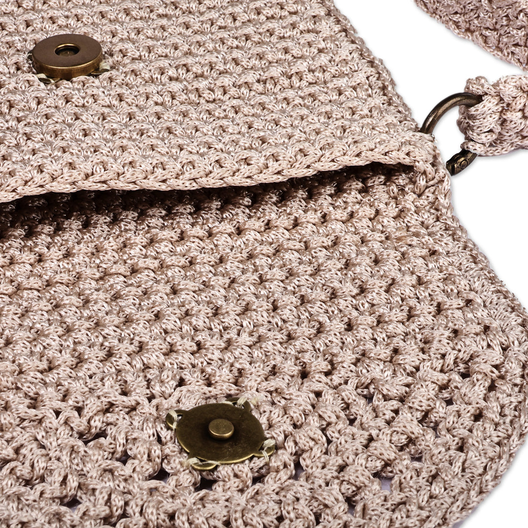 Small Crocheted Beige Sling Bag Handcrafted in Armenia - Crossbody Chic