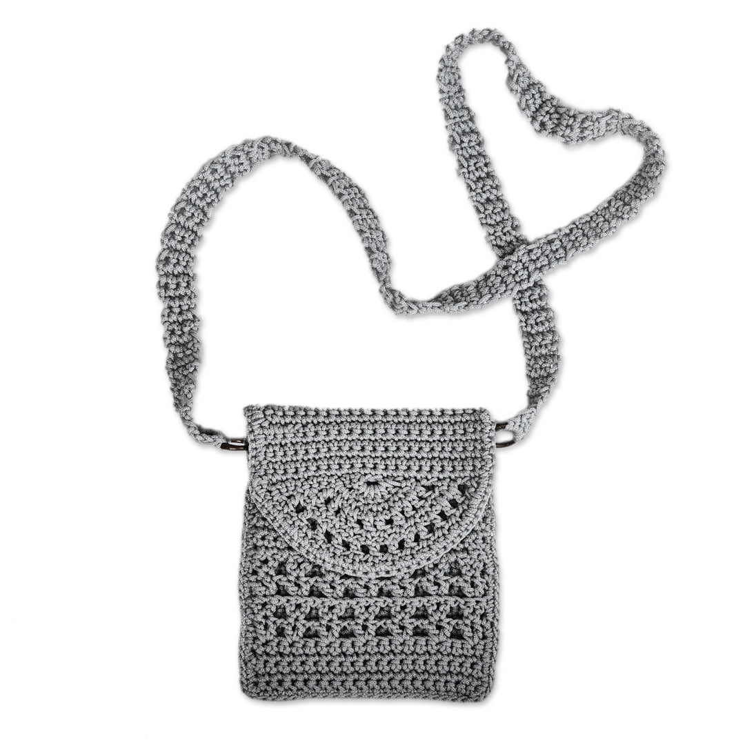 Crocheted Small Sling Crossbody Bag in Grey Hue from Armenia - Crossbody Luxe
