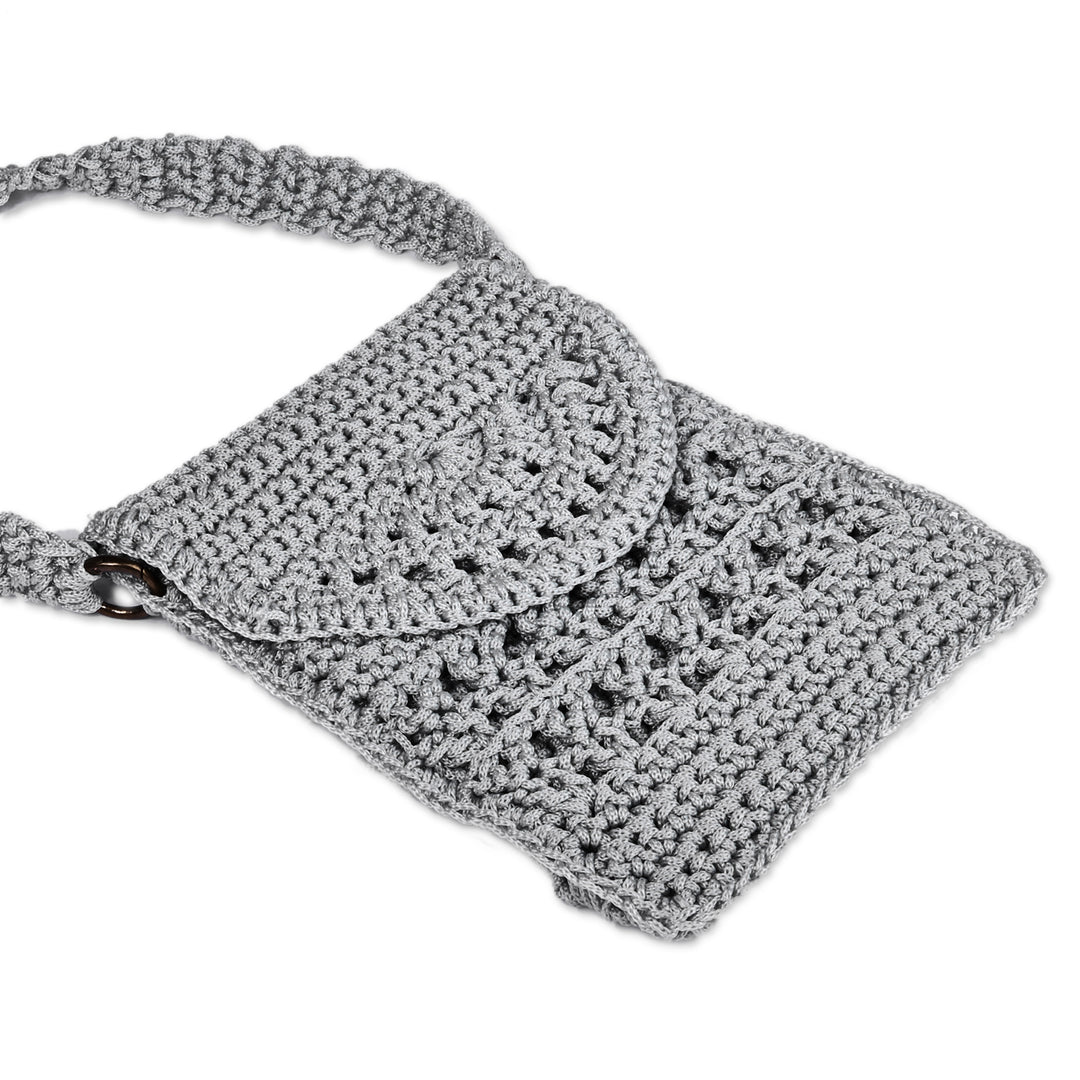 Crocheted Small Sling Crossbody Bag in Grey Hue from Armenia - Crossbody Luxe