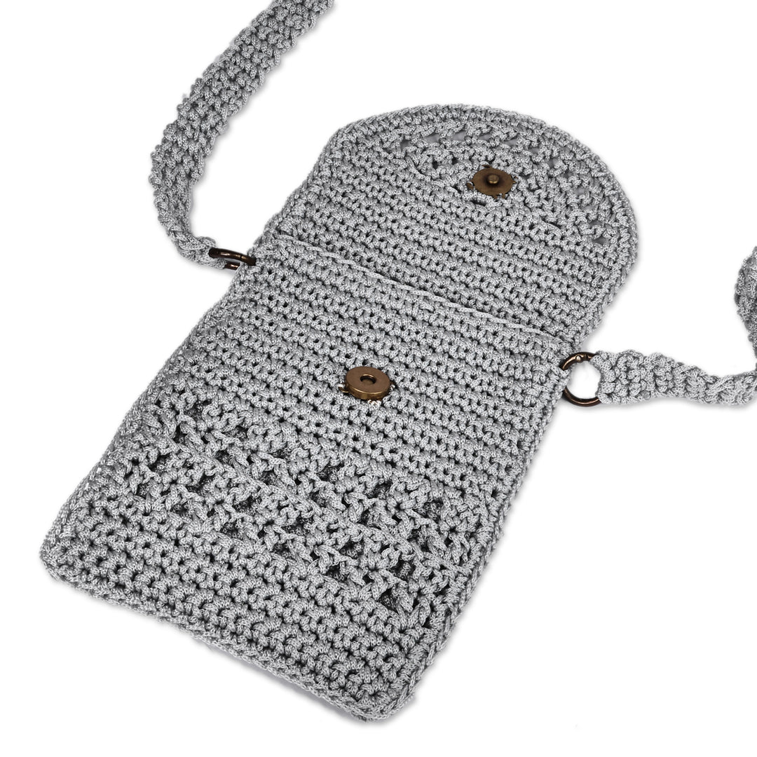 Crocheted Small Sling Crossbody Bag in Grey Hue from Armenia - Crossbody Luxe