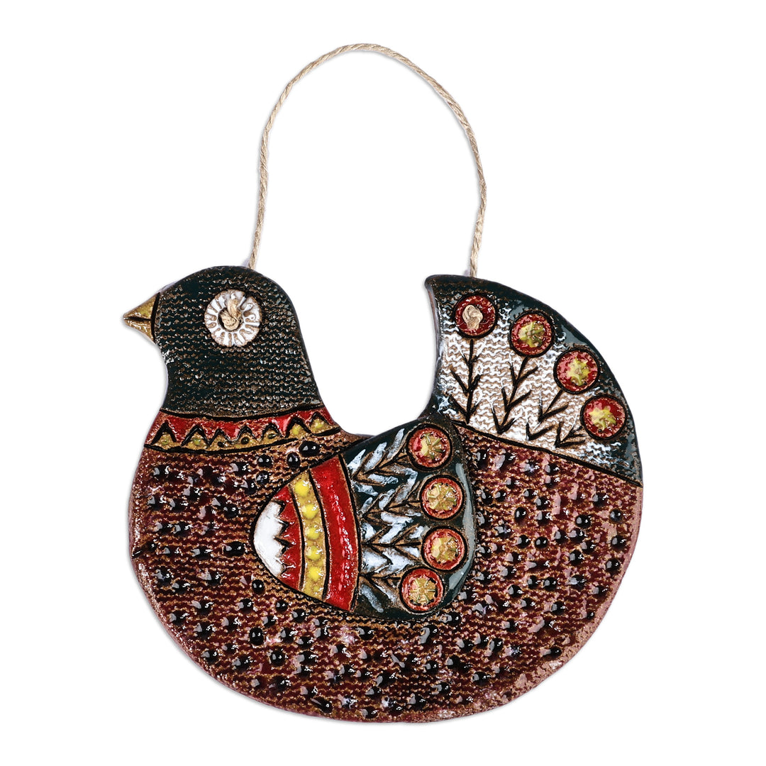 Hand-Painted Bird-Themed Brown and Green Ceramic Wall Art - Homey Bird