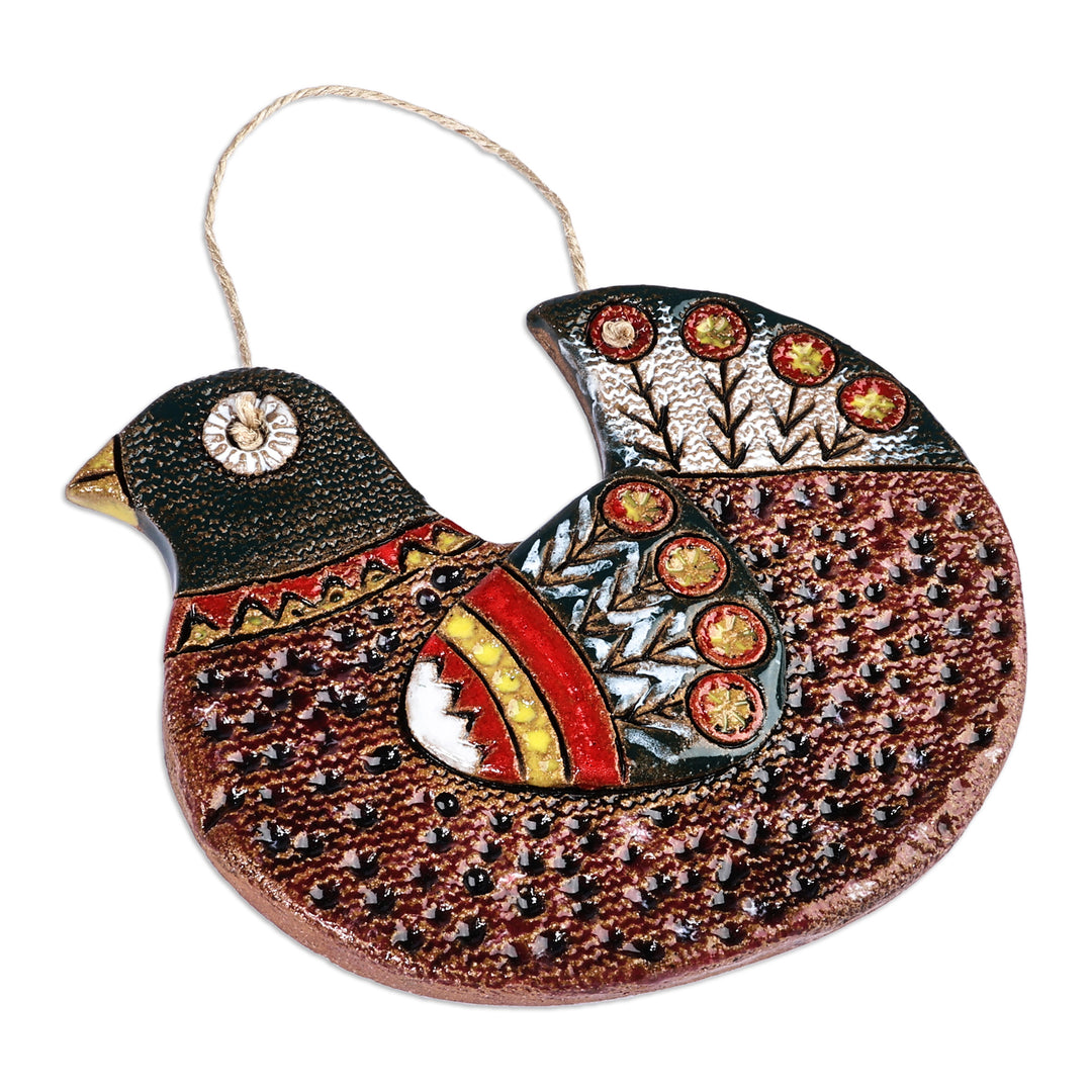 Hand-Painted Bird-Themed Brown and Green Ceramic Wall Art - Homey Bird