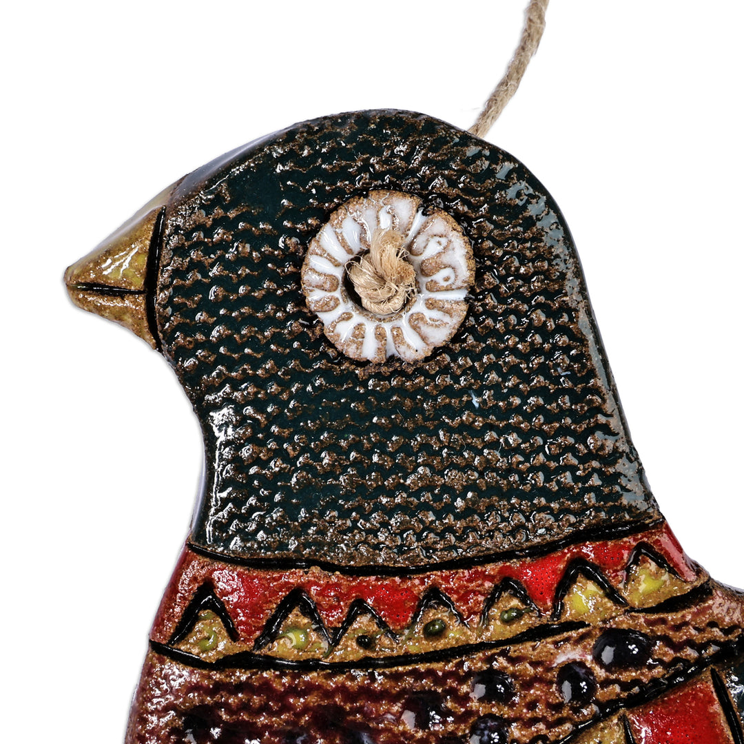 Hand-Painted Bird-Themed Brown and Green Ceramic Wall Art - Homey Bird