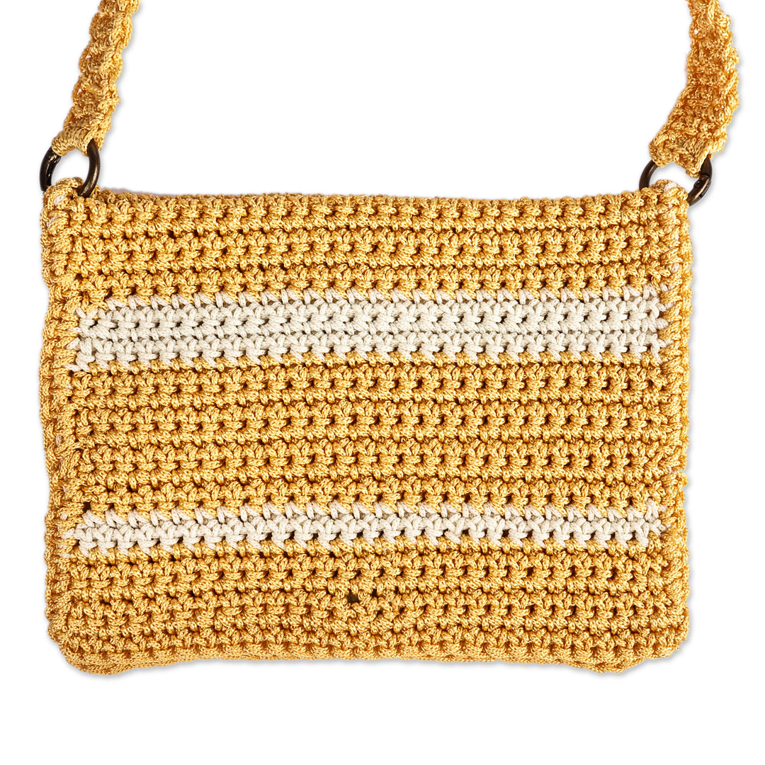 Crocheted Striped Sling Bag in Yellow and Ivory from Armenia - Lively Companion