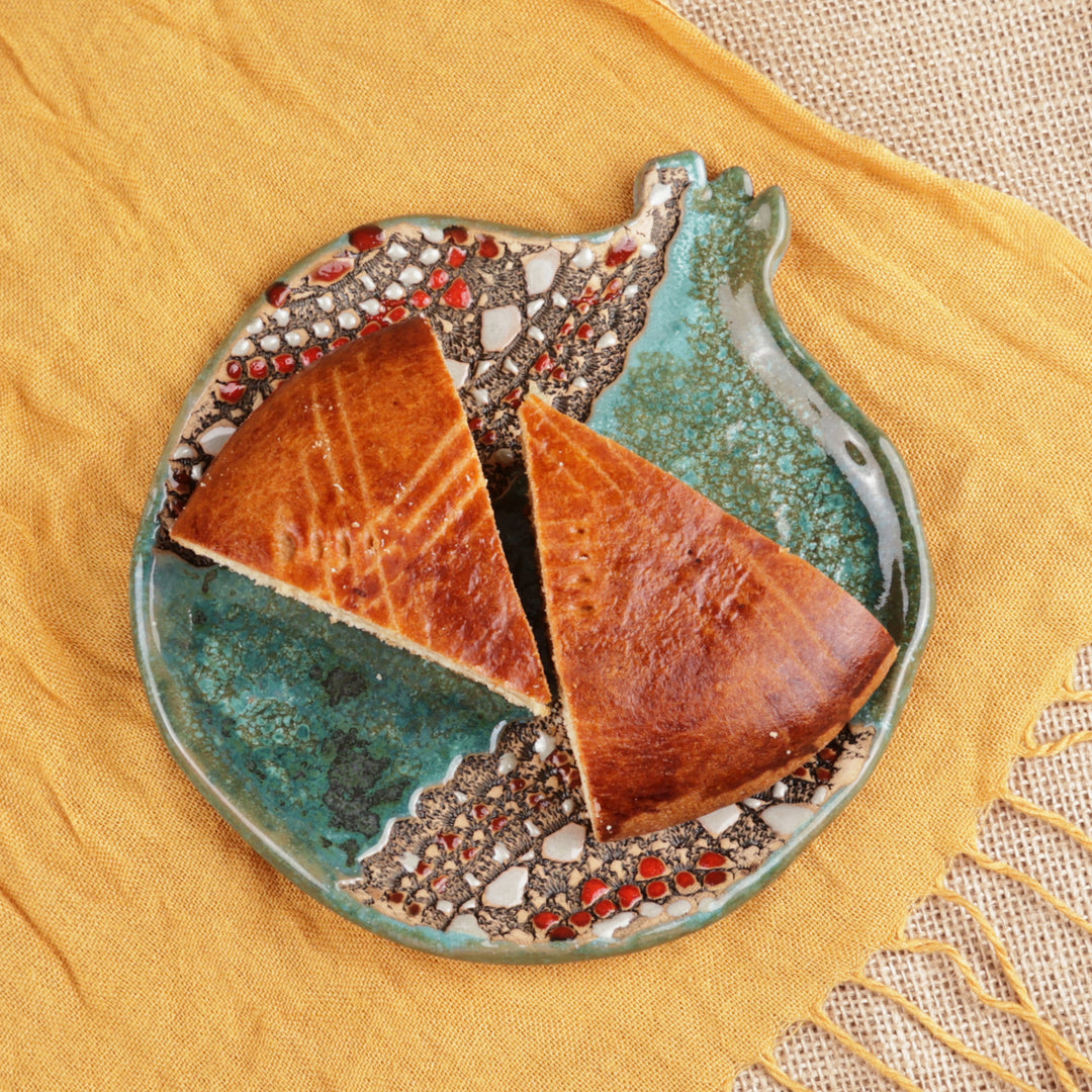Pomegranate-Shaped Green and Red Ceramic Dessert Plate - Nature's Prophecy