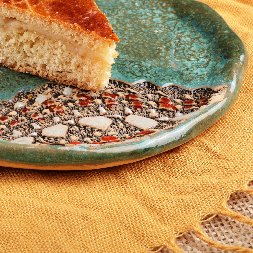 Pomegranate-Shaped Green and Red Ceramic Dessert Plate - Nature's Prophecy