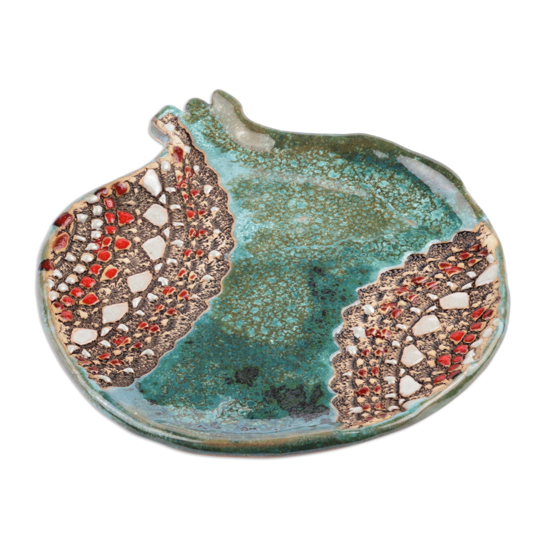 Pomegranate-Shaped Green and Red Ceramic Dessert Plate - Nature's Prophecy