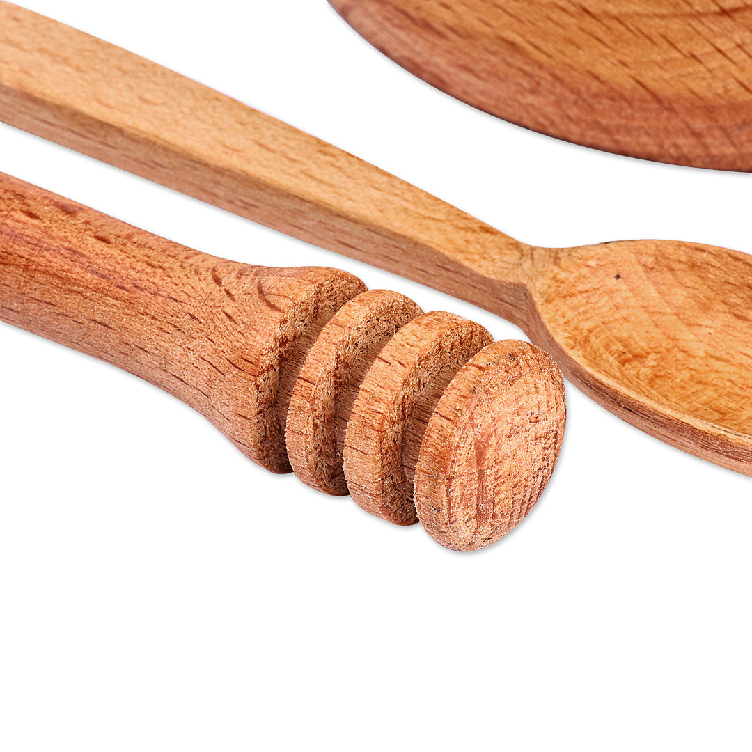 Brown Beechwood Bowls and Serving Utensils Set (4 Pieces) - Sweet Days