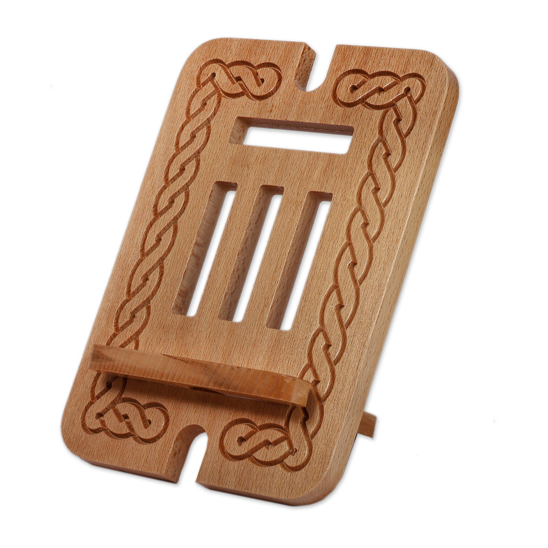 Classic Braid-Patterned Hand-Carved Beechwood Device Holder - New Ancestry