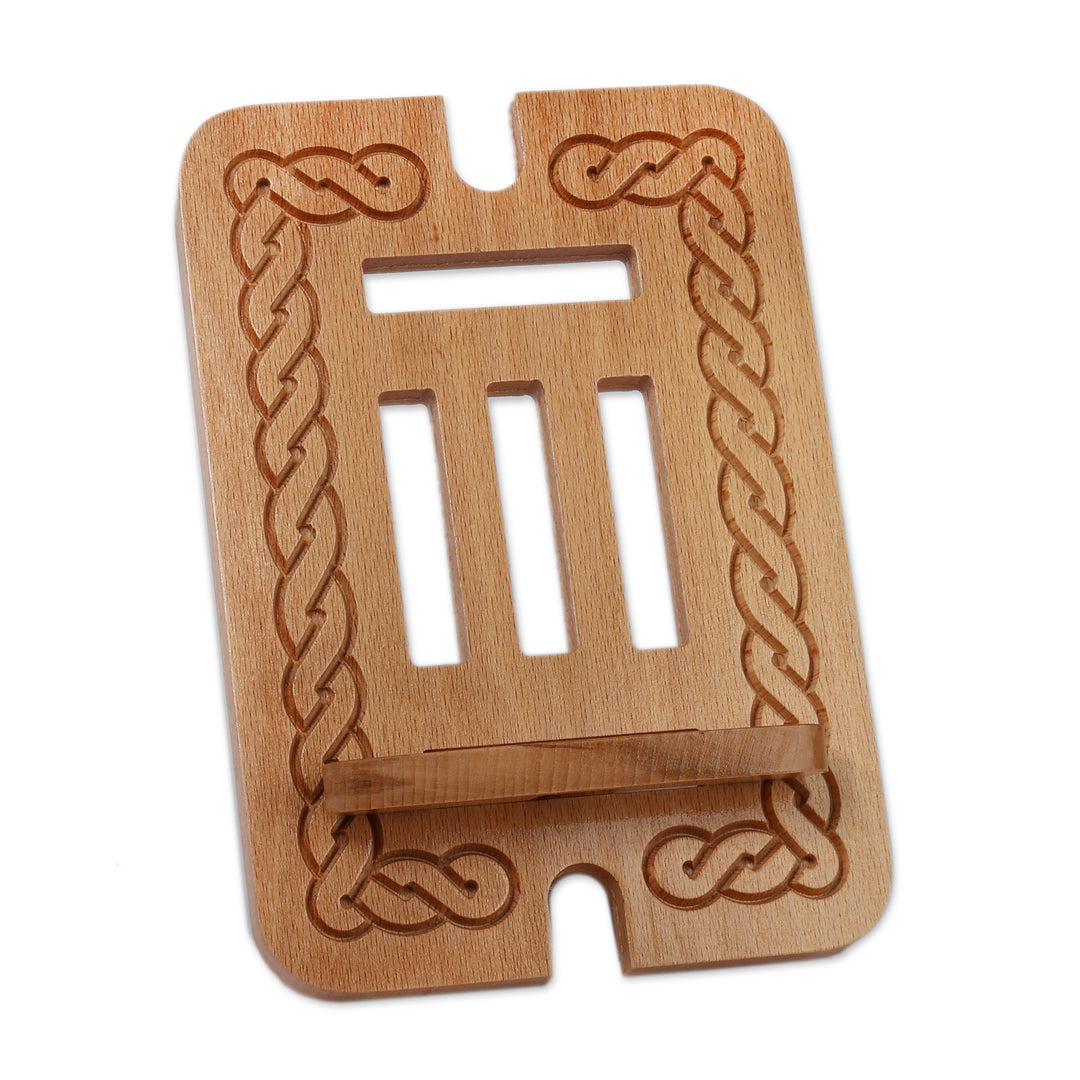 Classic Braid-Patterned Hand-Carved Beechwood Device Holder - New Ancestry