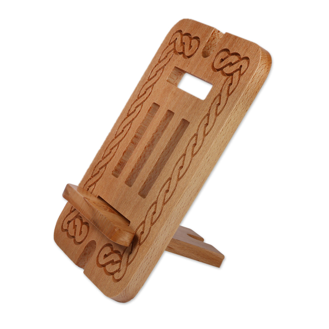 Classic Braid-Patterned Hand-Carved Beechwood Device Holder - New Ancestry