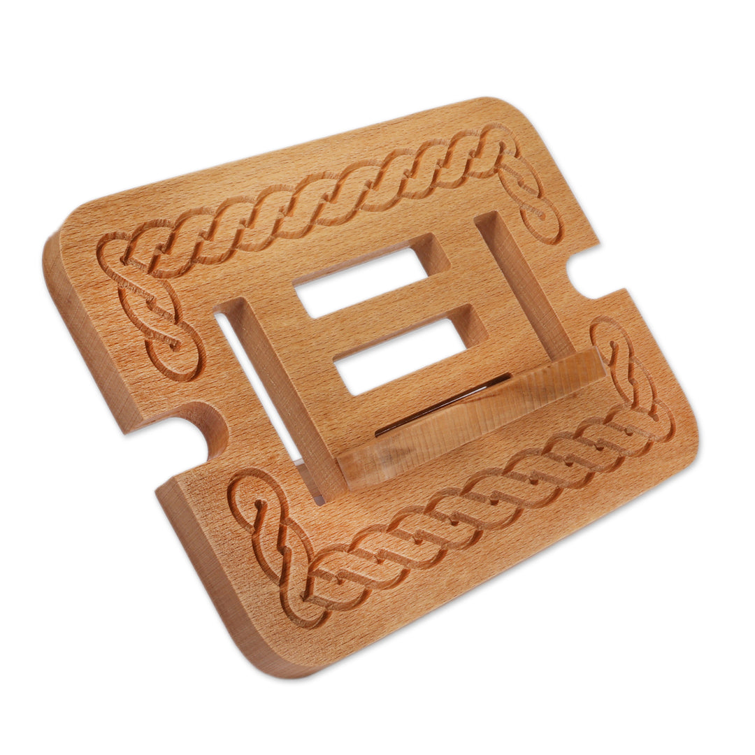 Classic Braid-Patterned Hand-Carved Beechwood Device Holder - New Ancestry