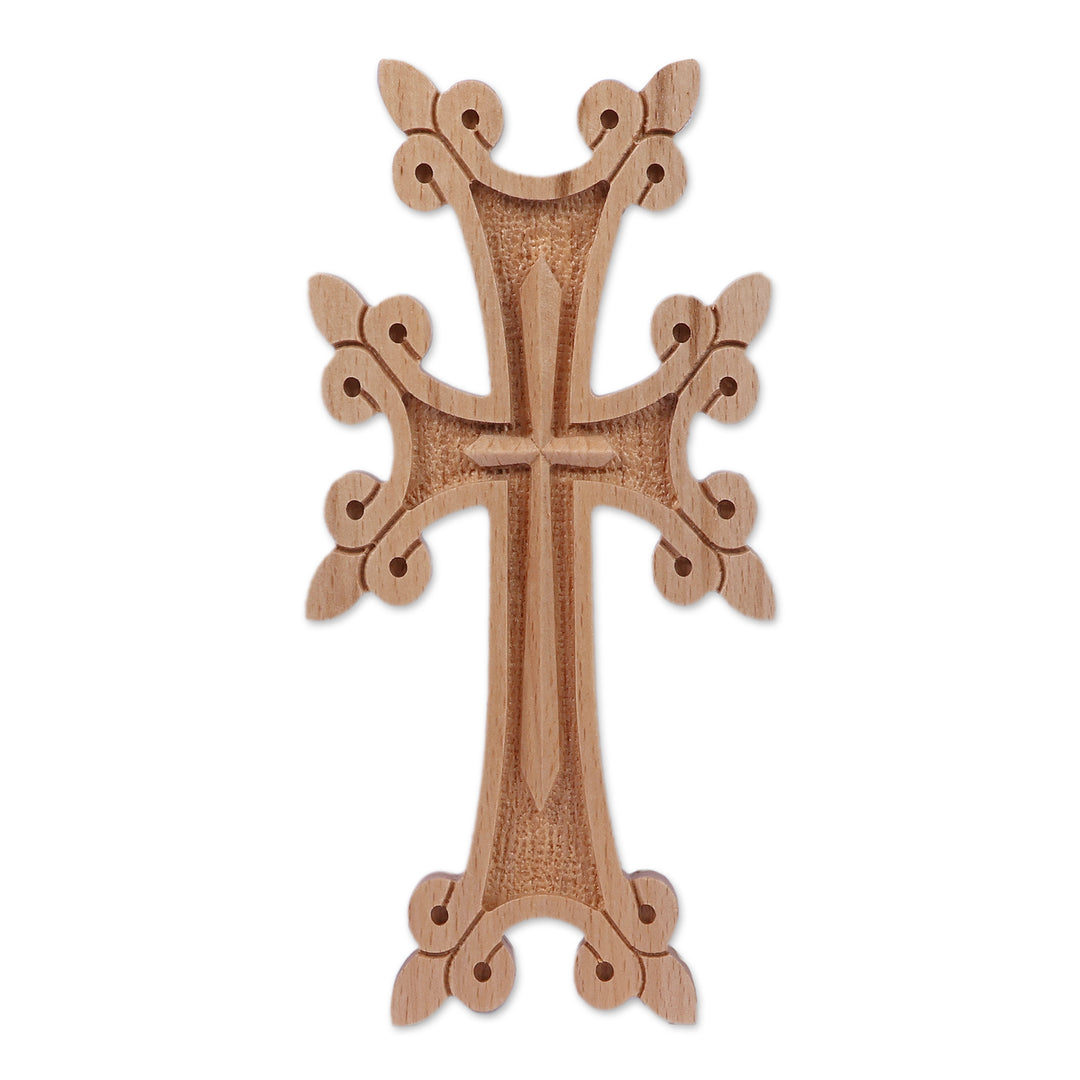 Traditional Carved Handcrafted Small-Sized Beech Wood Cross - Sacred Sense