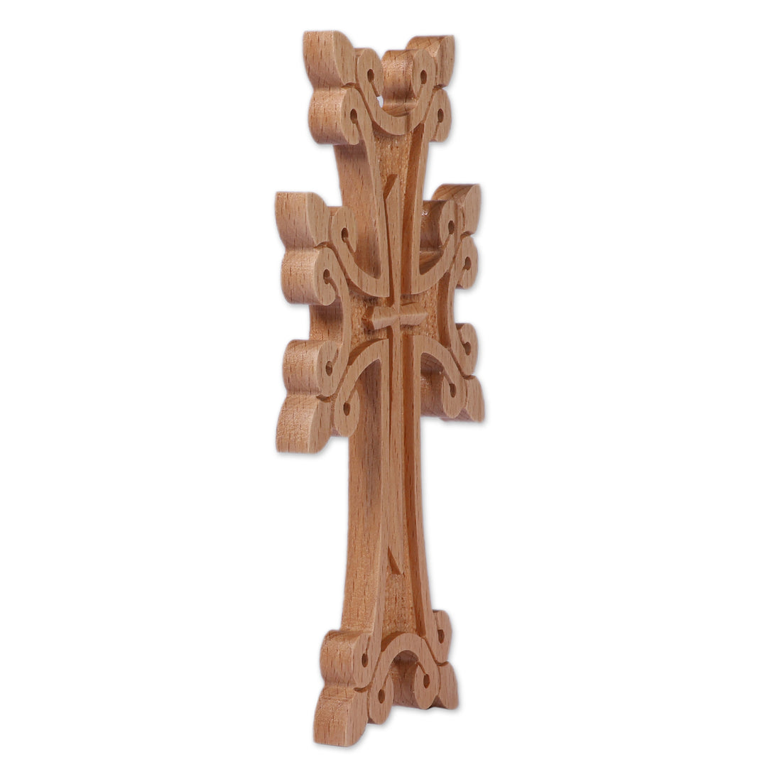 Traditional Carved Handcrafted Small-Sized Beech Wood Cross - Sacred Sense