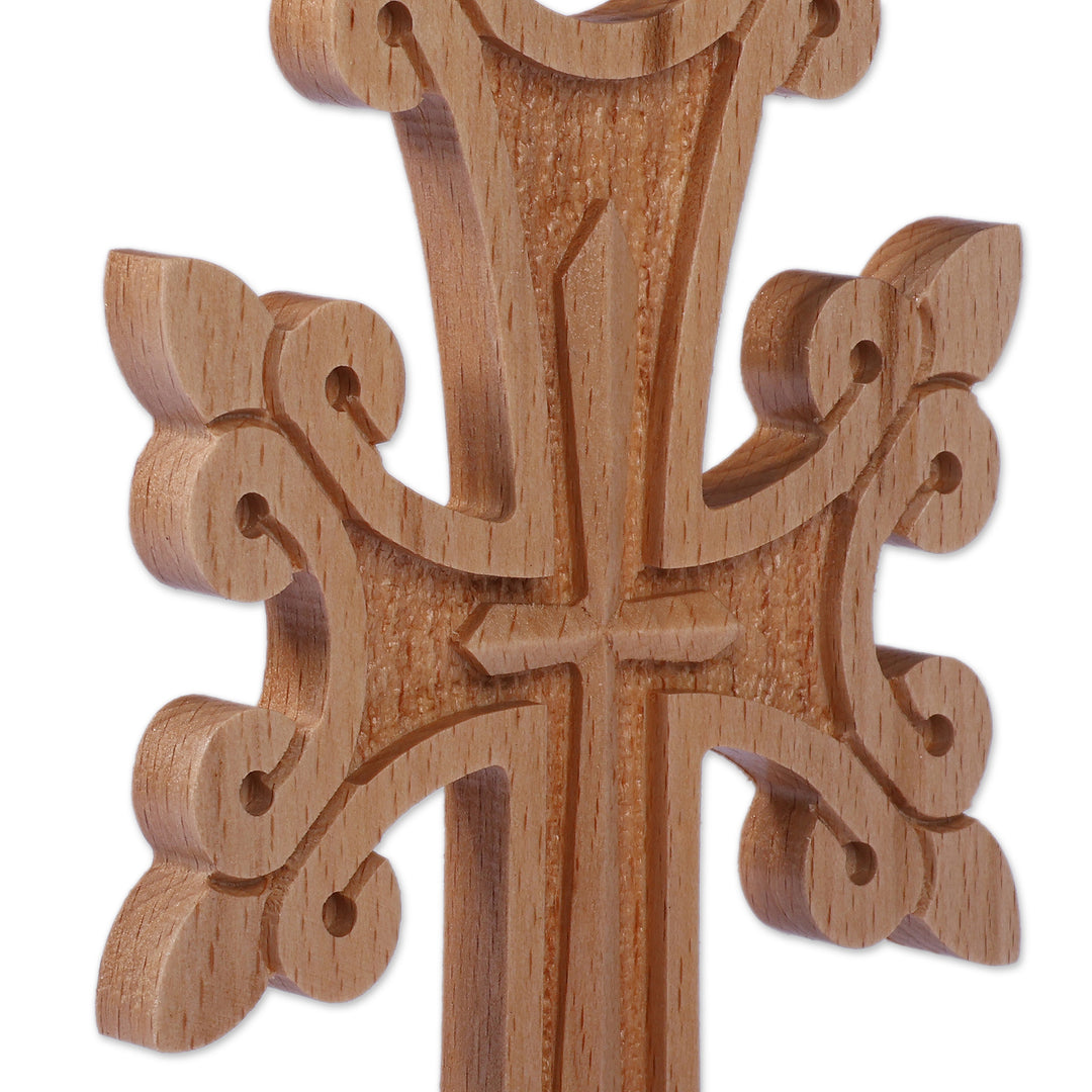 Traditional Carved Handcrafted Small-Sized Beech Wood Cross - Sacred Sense