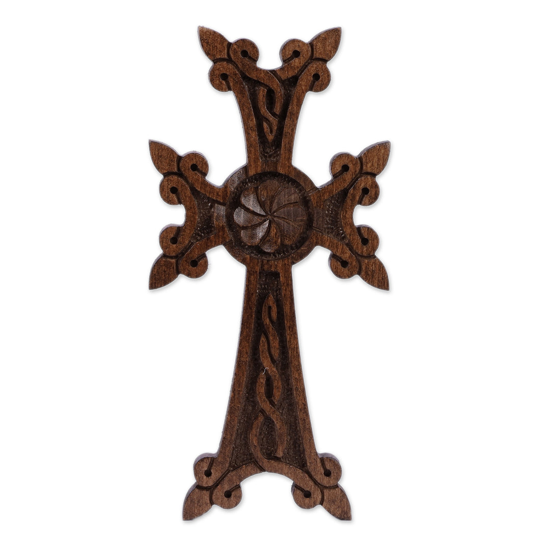 Lacquered Armenian Cross Hand-Carved from Dark Beech Wood - Twilight Divinity