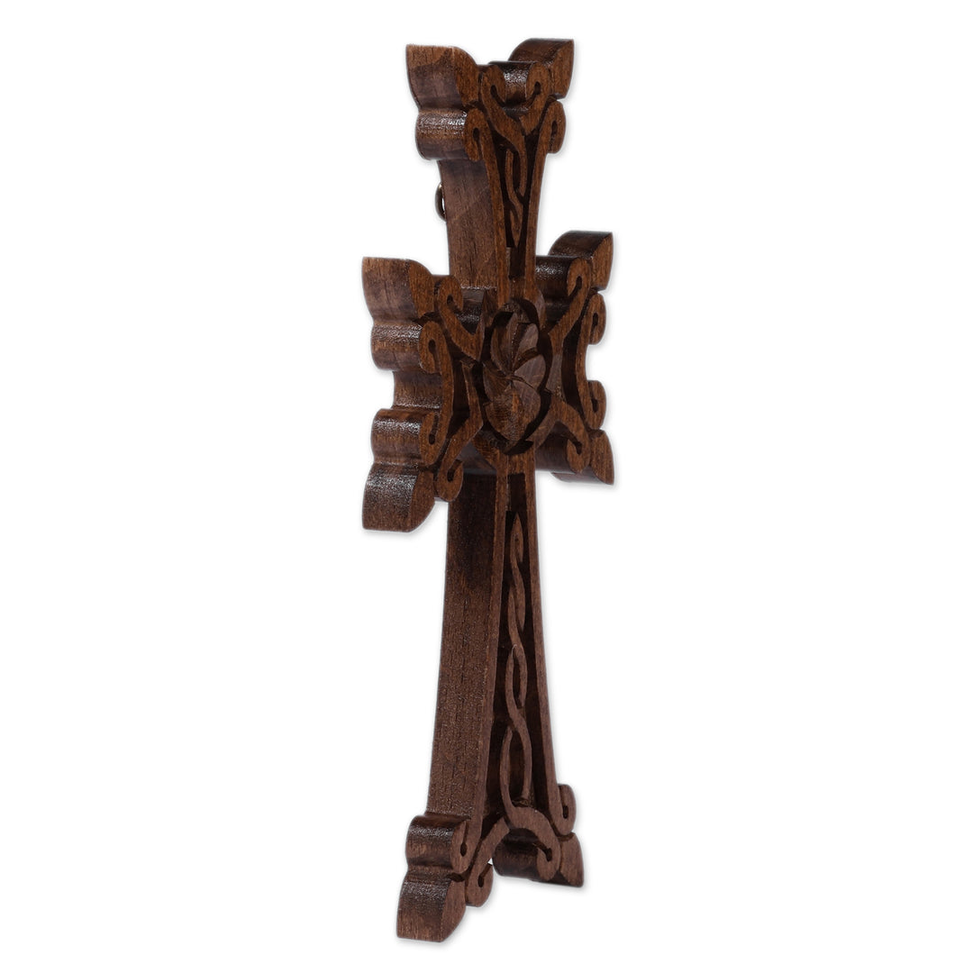 Lacquered Armenian Cross Hand-Carved from Dark Beech Wood - Twilight Divinity