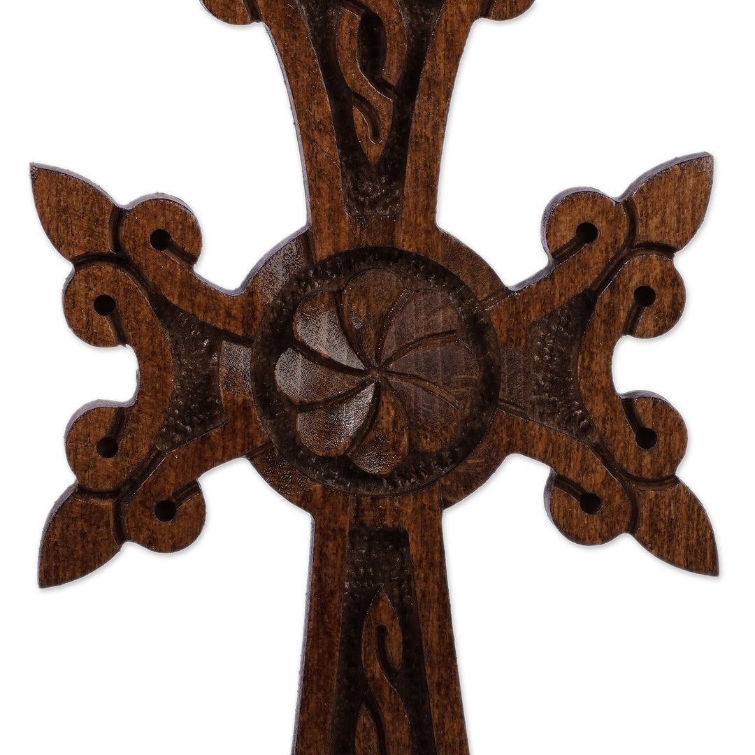 Lacquered Armenian Cross Hand-Carved from Dark Beech Wood - Twilight Divinity