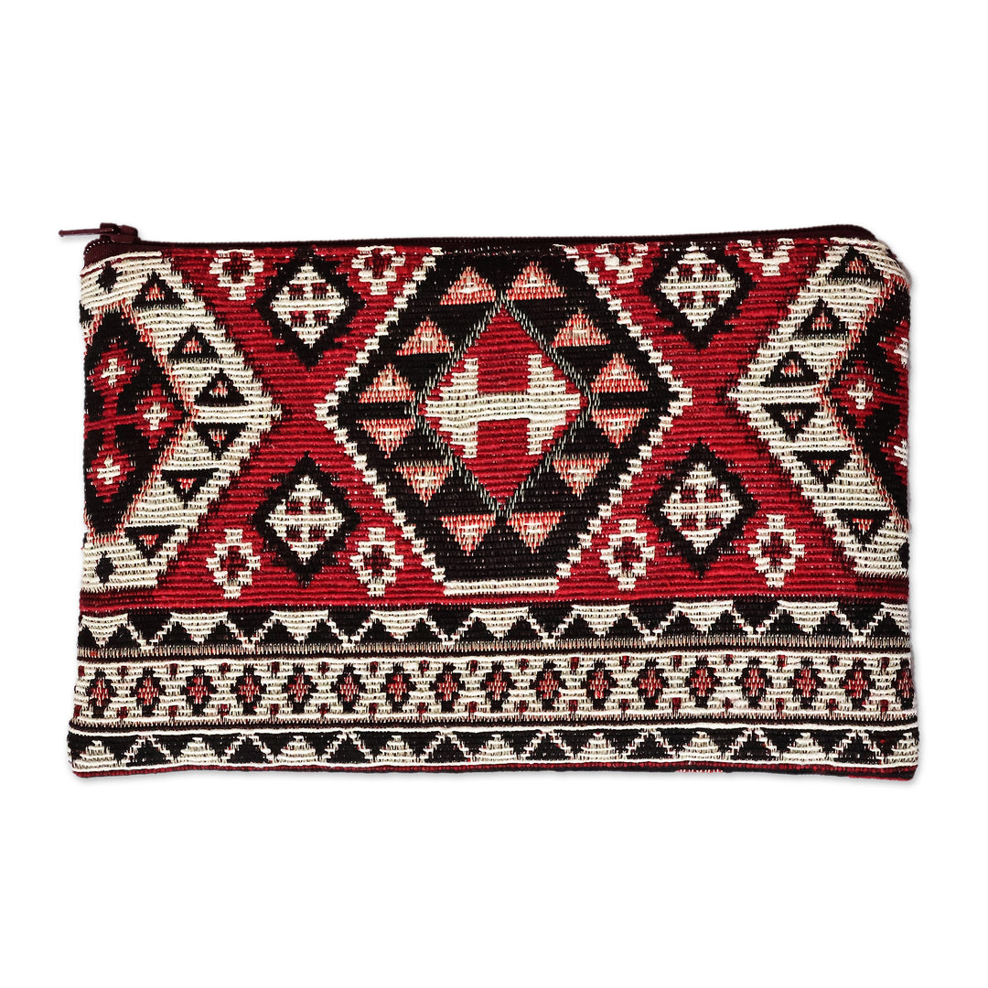 Classic Geometric-Patterned Red Cotton Cosmetic Bag - Hyak History