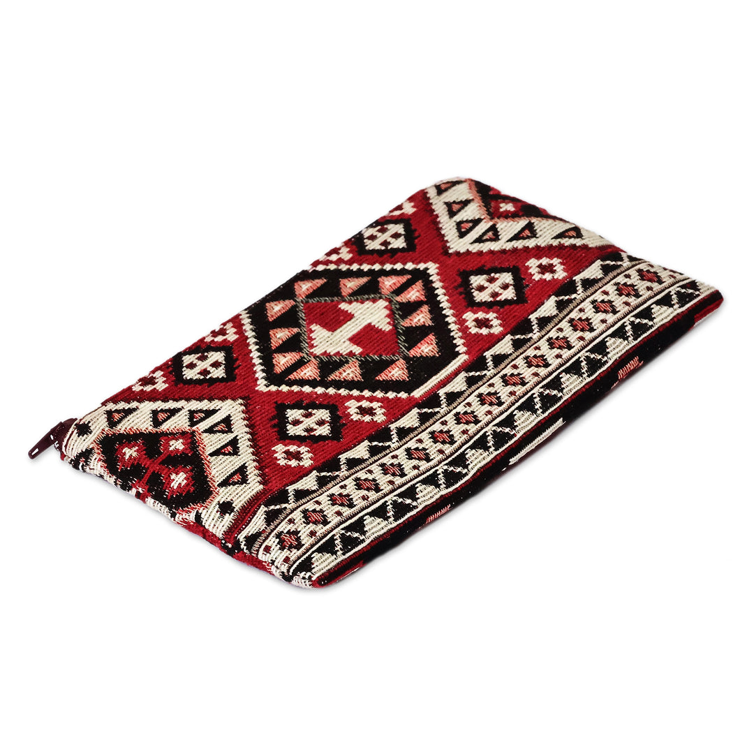Classic Geometric-Patterned Red Cotton Cosmetic Bag - Hyak History