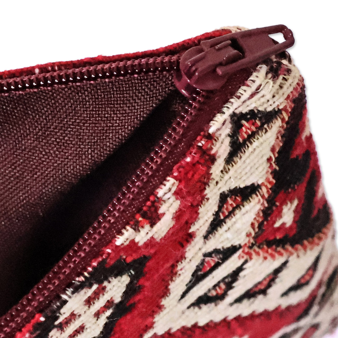 Classic Geometric-Patterned Red Cotton Cosmetic Bag - Hyak History