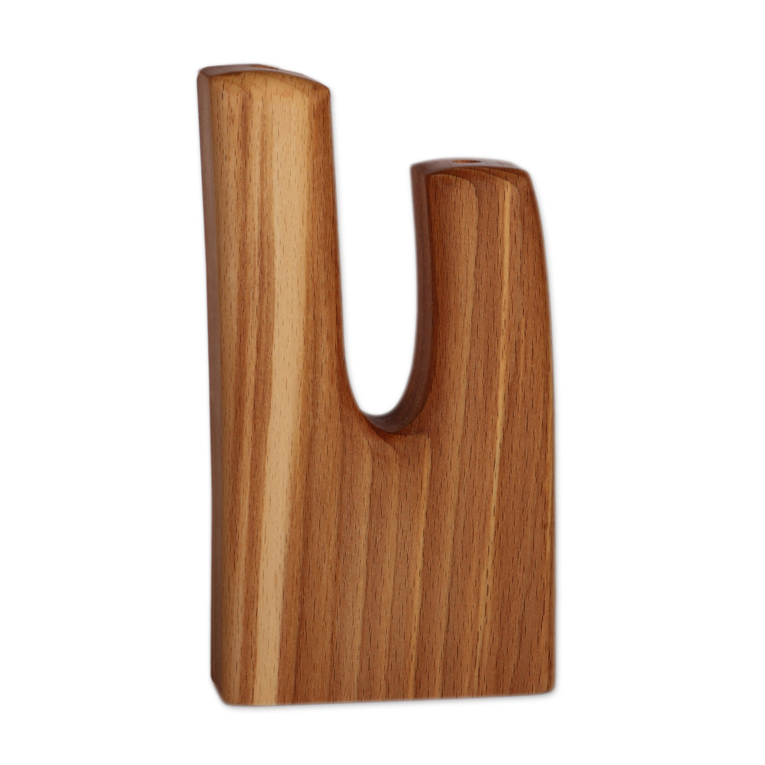 Hand-Carved Abstract-Themed Brown Beechwood Decorative Vase - Twin Nature