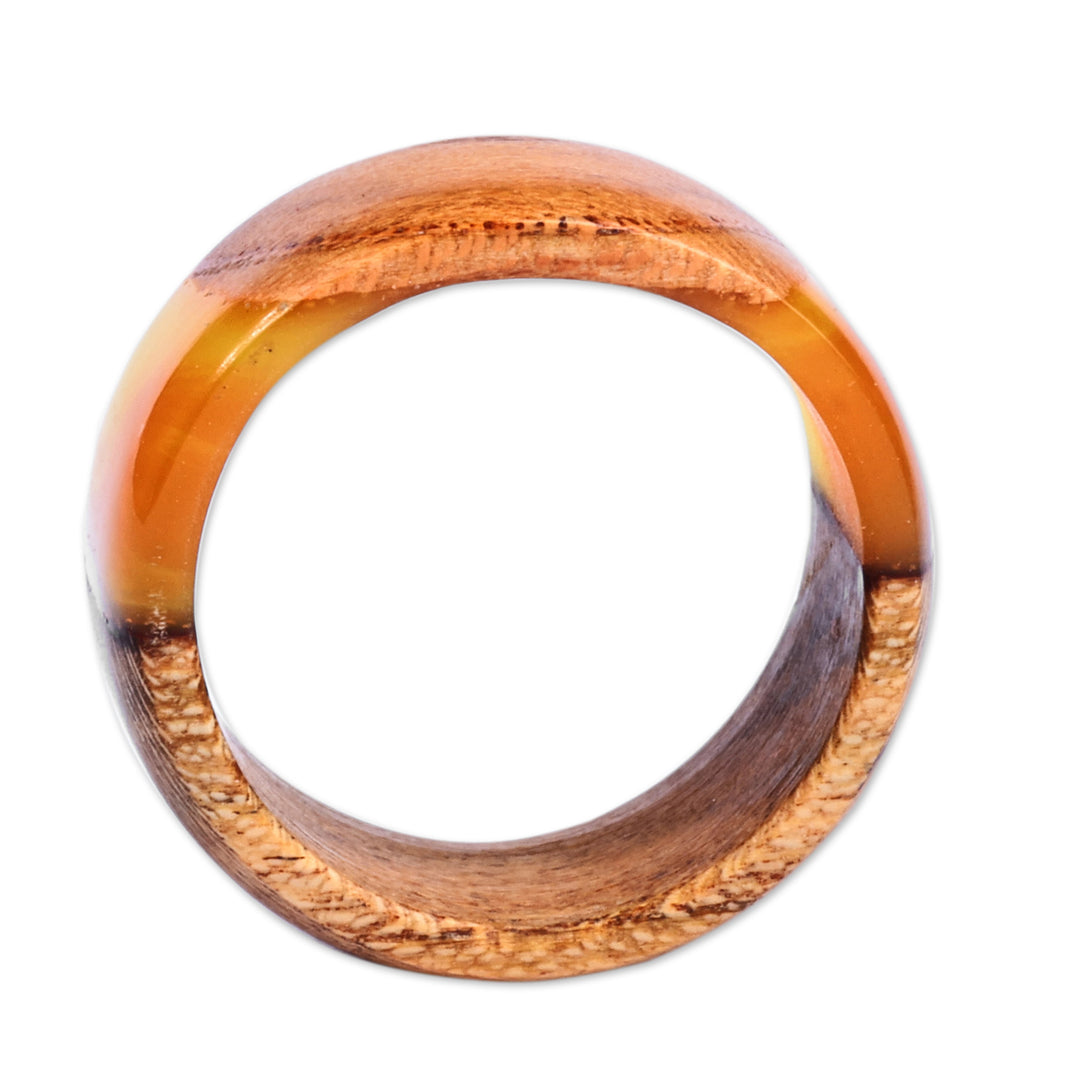 Hand-Carved Yellow Apricot Wood and Resin Band Ring - Chic Sunshine