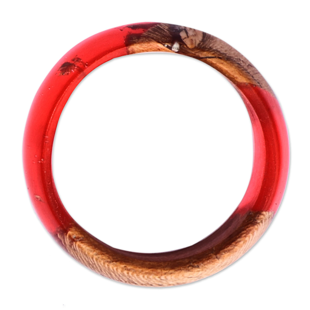 Hand-Carved Red Apricot Wood and Resin Band Ring - Chic Fire