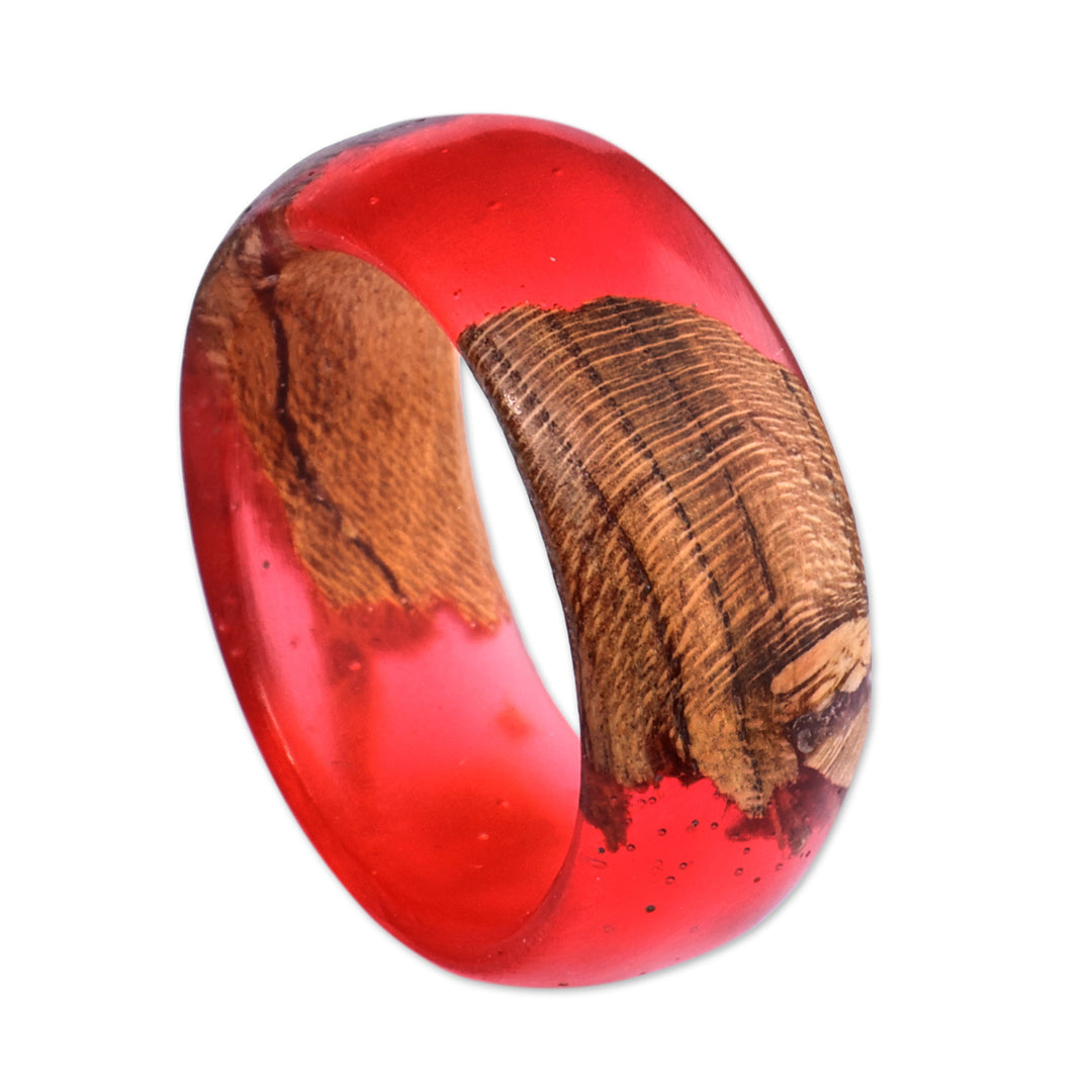 Hand-Carved Red Apricot Wood and Resin Band Ring - Chic Fire
