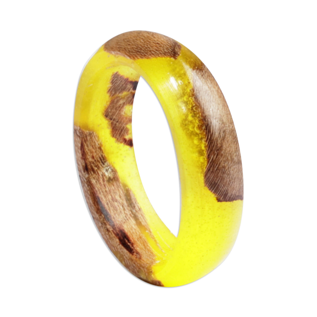 Handcrafted Apricot Wood and Resin Band Ring in Yellow - Chic Yellow