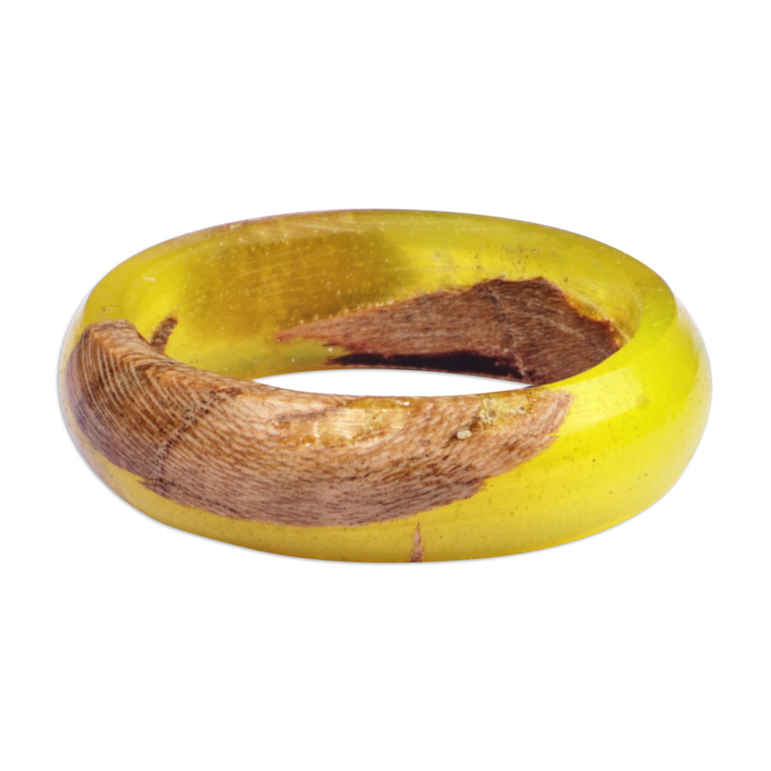 Handcrafted Apricot Wood and Resin Band Ring in Yellow - Chic Yellow