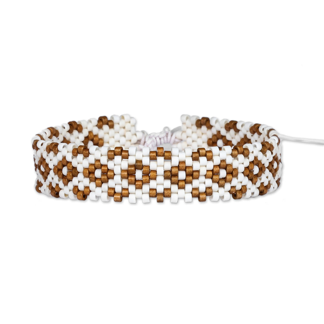 Armenian-Made Floral Golden Glass Beaded Wristband Bracelet - Victorious Bouquet